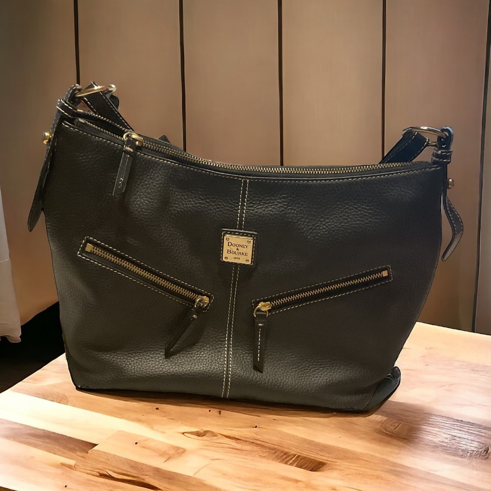 DOONEY & BOURKE Vintage Pebble Leather Hobo Bag - Black - Picture 2 of 5